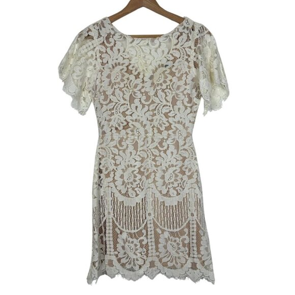 Lulus Pearson White Lace Short Sleeve Dress Size Small | Bridal, Bachelorette - Picture 1 of 14